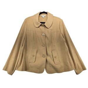Dressbarn Woman Tan Faux Suede Button Front Peter Pan Collar Jacket Plus 1X
